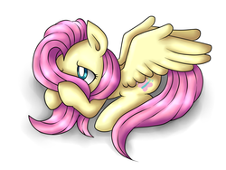 Size: 2048x1536 | Tagged: dead source, safe, artist:sofywywy, fluttershy, pegasus, pony, g4, covering face, cute, female, hiding, hiding behind mane, mare, prone, shyabetes, solo