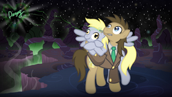 Size: 4859x2733 | Tagged: safe, artist:minimoose772, derpy hooves, doctor whooves, time turner, pegasus, pony, g4, female, male, mare, ship:doctorderpy, shipping, sonic screwdriver, straight