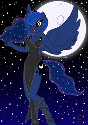 Size: 804x1143 | Tagged: safe, artist:thedarkwolf, princess luna, anthro, g4, clothes, dress, female, moon, shoes, solo