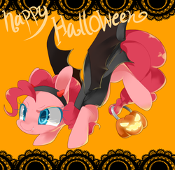 Size: 1024x995 | Tagged: safe, artist:ard747, pinkie pie, earth pony, pony, g4, clothes, costume, fake horn, fake wings, female, nightmare night, pixiv, solo