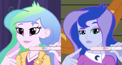 Size: 1024x550 | Tagged: safe, princess celestia, princess luna, principal celestia, vice principal luna, equestria girls, g4, pregnancy announcement, pregnancy test, pregnancy test meme