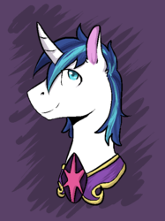 Size: 471x629 | Tagged: safe, artist:redxbacon, shining armor, pony, unicorn, g4, bust, curved horn, cute, horn, male, portrait, smiling, solo