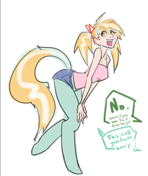 Size: 643x766 | Tagged: safe, artist:moronsonofboron, oc, oc only, oc:hope, satyr, clothes, dean yeagle, implied anon, implied lyra, mandy, offspring, parent:lyra heartstrings, playboy, speech bubble