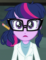 Size: 799x1037 | Tagged: safe, screencap, sci-twi, twilight sparkle, equestria girls, g4, rainbow rocks, female, glasses, human counterpart, looking at you, outfit catalog, pencil, solo
