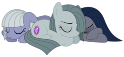 Size: 2568x1180 | Tagged: safe, artist:reitanna-seishin, limestone pie, marble pie, oc, oc:minkie pie, earth pony, pony, g4, alternate cutie mark, eyes closed, floppy ears, lying down, prone, simple background, sleeping, transparent background, trio