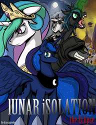 Size: 2500x3250 | Tagged: safe, artist:dracojayproduct, princess celestia, princess luna, queen chrysalis, oc, comic:lunar isolation, g4, comic, high res