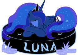 Size: 2100x1500 | Tagged: safe, artist:foxtail8000, princess luna, alicorn, pony, g4, bed, cute, eyes closed, female, lunabetes, mare, missing accessory, prone, simple background, sleeping, smiling, solo, svg, transparent background, vector