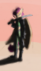 Size: 674x1155 | Tagged: safe, artist:magello, scootaloo, anthro, g4, cigarette, colored, female, katana, solo, sword, weapon