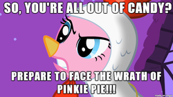 Size: 610x343 | Tagged: safe, pinkie pie, chicken, g4, angry, chicken suit, clothes, image macro, meme