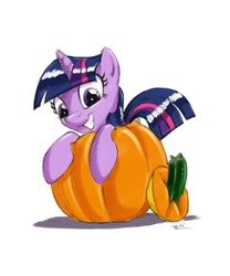 Size: 1500x1800 | Tagged: safe, artist:mattings, twilight sparkle, g4, cute, female, pumpkin, simple background, smiling, solo, twiabetes