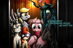 Size: 1200x783 | Tagged: safe, artist:jamescorck, derpy hooves, queen chrysalis, twist, oc, oc:fluffle puff, oc:movie slate, devil, pegasus, pony, g4, female, mare, tumblr