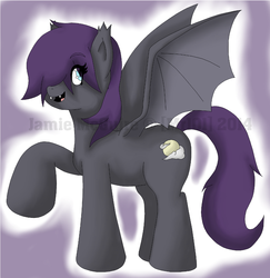 Size: 917x942 | Tagged: safe, artist:mr-101, oc, oc only, oc:moon dancer, bat pony, pony, cutie mark, happy, raised hoof