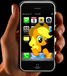 Size: 449x509 | Tagged: safe, applejack, human, g4, applestare, duckery in the description, ios, iphone, iphone 2g, irl, irl human, photo, solo