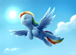 Size: 2244x1645 | Tagged: safe, artist:php177, rainbow dash, g4, female, flying, sky, solo, sun