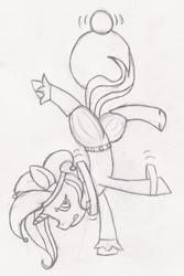 Size: 500x750 | Tagged: safe, artist:voidguardiannat, trixie, pony, unicorn, g4, clothes, costume, female, jester, mare, monochrome, my little art challenge, pencil drawing, solo, traditional art