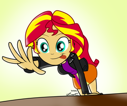 Size: 912x760 | Tagged: safe, artist:lisan1997, sunset shimmer, equestria girls, g4, my little pony equestria girls, female, scene interpretation, solo, sunset shimmer reaching for things, tongue out
