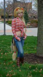 Size: 1456x2588 | Tagged: safe, artist:bjonsie13, applejack, human, g4, belly button, cosplay, irl, irl human, midriff, photo