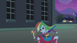 Size: 1280x720 | Tagged: safe, screencap, rainbow dash, equestria girls, g4, clothes, female, skirt, solo, upskirt denied