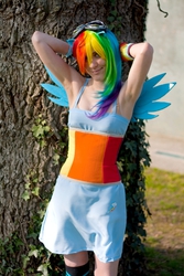 Size: 683x1024 | Tagged: safe, artist:ellyana-cosplay, rainbow dash, human, g4, armpits, cosplay, irl, irl human, photo