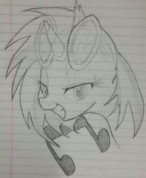 Size: 500x610 | Tagged: safe, artist:zev, dj pon-3, vinyl scratch, g4, female, grayscale, lined paper, monochrome, pencil drawing, portrait, sketch, solo, traditional art