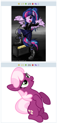 Size: 259x555 | Tagged: safe, cheerilee, twilight sparkle, alicorn, pony, derpibooru, g4, exploitable meme, female, forced juxtaposition, juxtaposition, juxtaposition win, mare, meme, meta, swoon, thumbnail, thumbnails, twilight sparkle (alicorn)