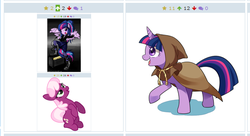 Size: 526x287 | Tagged: safe, cheerilee, clover the clever, twilight sparkle, alicorn, pony, derpibooru, g4, cheeribetes, cute, epic win, exploitable meme, female, juxtaposition, juxtaposition win, mare, meme, meta, recursion, twilight sparkle (alicorn)