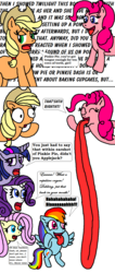 Size: 640x1510 | Tagged: safe, artist:captainchomp, applejack, fluttershy, pinkie pie, rainbow dash, rarity, twilight sparkle, earth pony, pegasus, pony, unicorn, g4, spoiler:comic, bipedal, comic, dialogue, female, impossibly long tongue, long tongue, mare, talking, tongue out, wide eyes