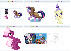 Size: 776x558 | Tagged: safe, cheerilee, cream puff, princess luna, sweetie belle, twilight sparkle, alicorn, pony, derpibooru, g4, baby, baby pony, cute, exploitable meme, female, juxtaposition, juxtaposition win, mare, meme, meta, recursion, twilight sparkle (alicorn)