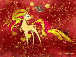 Size: 2048x1536 | Tagged: safe, artist:binikastar, sunset shimmer, pony, unicorn, g4, book, female, journey book, solo