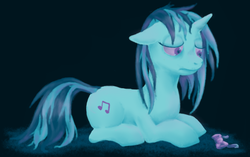 Size: 1268x796 | Tagged: safe, artist:causticeichor, dj pon-3, vinyl scratch, g4, bowtie, female, implied octavia melody, limited palette, sad, solo