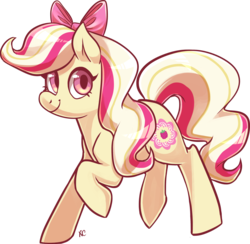 Size: 2645x2584 | Tagged: safe, artist:comikazia, oc, oc only, oc:raspberry delight, earth pony, bow, high res, raised hoof, simple background, solo, standing on two hooves, tail, transparent background, two toned mane, two toned tail