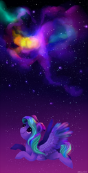 Size: 500x975 | Tagged: safe, artist:miushich, flitter, g4, dream, female, flying, looking up, solo, space