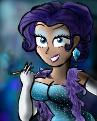 Size: 800x1000 | Tagged: safe, artist:camikoopa, rarity, human, g4, cigarette, cigarette holder, clothes, dress, evening gloves, female, humanized, smoking, solo