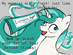 Size: 1024x768 | Tagged: safe, artist:luminouslotus, oc, oc only, oc:lantern light, pony, advertisement, derp, solo, toothpaste