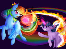 Size: 3600x2700 | Tagged: safe, artist:moonlitecreations, rainbow dash, twilight sparkle, alicorn, pony, g4, crown, duo, female, high res, mare, twilight sparkle (alicorn)