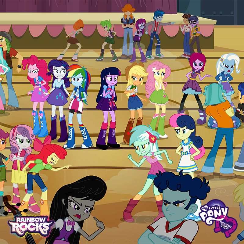 Rainbow Rocks Argument #735454 - safe, apple bloom, applejack, bon bon, brawly beats, cherry ...
