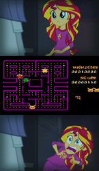 Size: 595x1024 | Tagged: safe, sunset shimmer, equestria girls, g4, my little pony equestria girls: rainbow rocks, bootleg, bootleg pokémon games, exploitable meme, jontron, meme, pac-man, pokemon 4 in 1, pokémon, sunset screamer