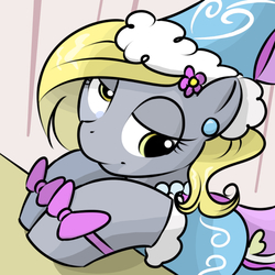 Size: 800x800 | Tagged: safe, artist:kloudmutt, artist:pacce, derpy hooves, pegasus, pony, g4, adorkable, bow, clothes, colored, cute, derpy being derpy, dork, dress, dressup, female, froufrou glittery lacy outfit, hat, hennin, mare, princess, princess derpy, solo