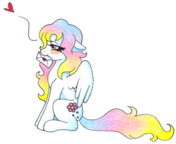 Size: 585x477 | Tagged: safe, artist:tripperwitch, oc, oc only, oc:providence, pegasus, pony, blushing, heart, letter, solo