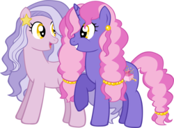 Size: 1041x767 | Tagged: safe, artist:ludiculouspegasus, oc, oc only, oc:berlingot, oc:millefeuille, offspring, parent:pinkie pie, parent:pokey pierce, parents:pokeypie, simple background, sisters, transparent background