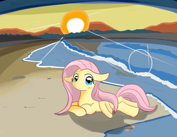 Size: 1645x1269 | Tagged: safe, artist:timorikawa, fluttershy, g4, beach, female, pixiv, solo