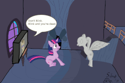 Size: 3000x2000 | Tagged: safe, artist:silentecho342, doctor whooves, time turner, twilight sparkle, g4, crossover, doctor who, gif, high res, non-animated gif, ponified, weeping angel, weeping pegasus