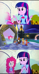 Size: 413x775 | Tagged: safe, edit, screencap, pinkie pie, twilight sparkle, equestria girls, g4, my little pony equestria girls: rainbow rocks, bianca (spyro), elora, hunter the cheetah, meme, pinkie sticks her face into the portal meme, spyro the dragon, spyro the dragon (series), twilight sparkle (alicorn)