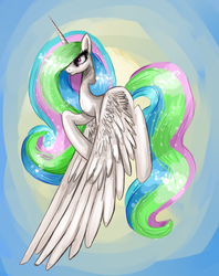 Size: 2500x3152 | Tagged: safe, artist:clrb, princess celestia, g4, female, flying, high res, large wings, solo