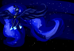 Size: 3600x2500 | Tagged: safe, artist:clrb, princess luna, g4, female, flying, high res, large wings, solo