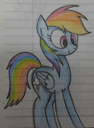 Size: 1122x1525 | Tagged: safe, artist:hyolark, rainbow dash, pegasus, pony, g4, cute, lined paper, note, solo, traditional art