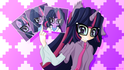 Size: 3840x2160 | Tagged: safe, artist:an-m, sci-twi, twilight sparkle, equestria girls, g4, my little pony equestria girls: rainbow rocks, :t, eared humanization, floppy ears, frown, glasses, high res, horn, horned humanization, humanized, looking at you, messy mane, photo, smiling