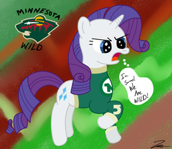 Size: 796x690 | Tagged: safe, artist:iamthemanwithglasses, rarity, g4, hockey, minnesota north stars, minnesota wild, nhl, solo, sports