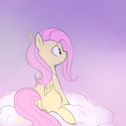 Size: 900x900 | Tagged: safe, artist:pegacornss, fluttershy, g4, cloud, cute, dusk, female, sitting, solo