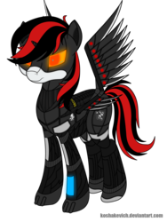 Size: 3240x4320 | Tagged: safe, artist:koshakevich, oc, oc only, oc:blackjack, alicorn, cyborg, pony, unicorn, fallout equestria, fallout equestria: project horizons, alicorn armor, alicorn oc, amputee, armor, artificial wings, augmented, cyber, cybernetic legs, female, high res, level 4 (alicorn eclipse) (project horizons), mare, mechanical wing, security, simple background, solo, transparent background, vector, wings